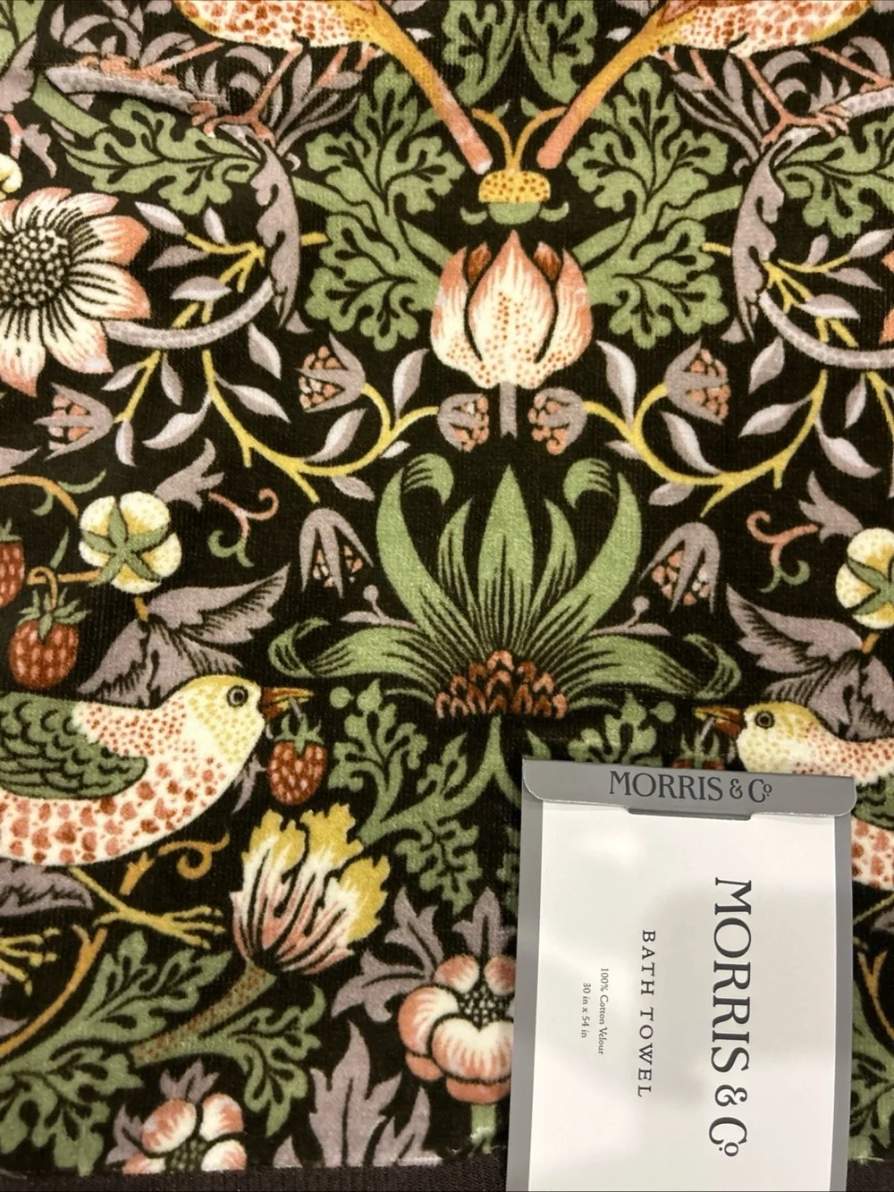 Morris & Co. 4 Pc Set Velour Towels 2 Bath 2 Hand Strawberry Thief Espresso  NWT